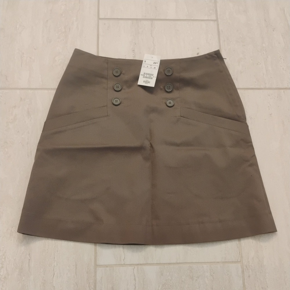H&M Pencil Skirt Womens Size 6 Taupe Brown Lined Cotton Twill Career Office NWT